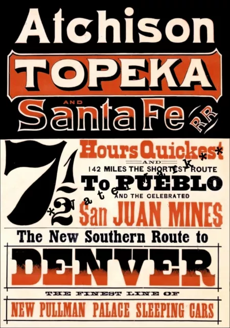 Atchison Topeka Santa Fe 1870 New Pullman Palace Sleeping Cars Vintage Style Art