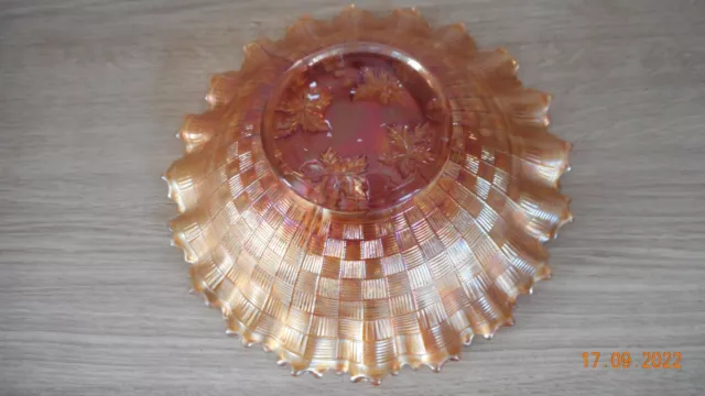 Carnival Glass - Ruffled Edge Bowl - Northwood - Grape & Cable - Marigold 3