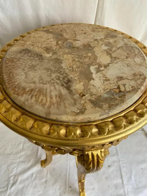 Gueridon De Style Louis Xv Dore Marbre Beige Modele Medium 3