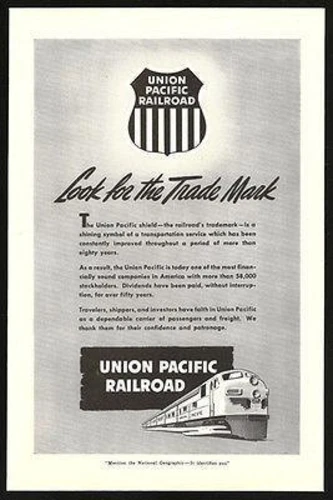 Union Pacific Railroad Shield Trademark Ad 1950
