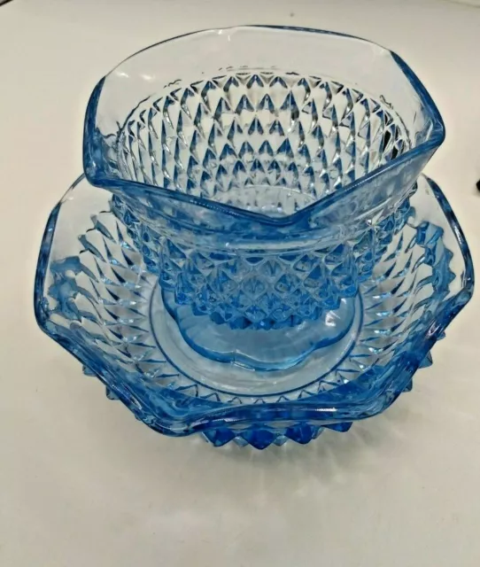 Indiana Glass Company, Diamond Point, Regal Blue, Mayonnaise Bowl with Plate