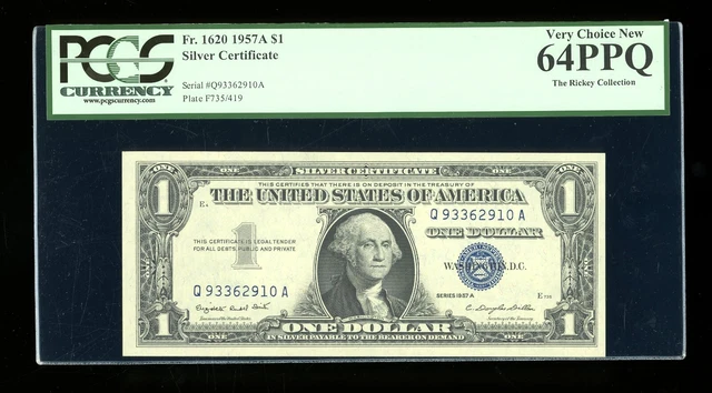 DBR $1 1957-A Silver Fr. 1620 QA Block PCGS 64 PPQ Serial Q93362910A