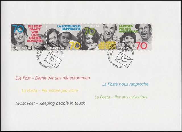 Schweiz 1625-1628 Die Post - Näherkommen 1997, PTT-Grußkarte zum Jahreswechsel 2