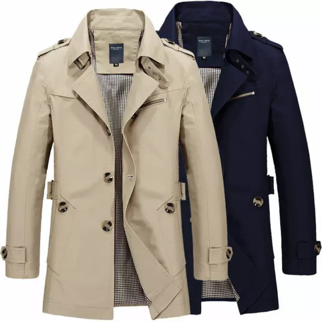 Men's Solid Color Jacket Winter Slim Stylish Trench Coat Long Overcoat Outwear