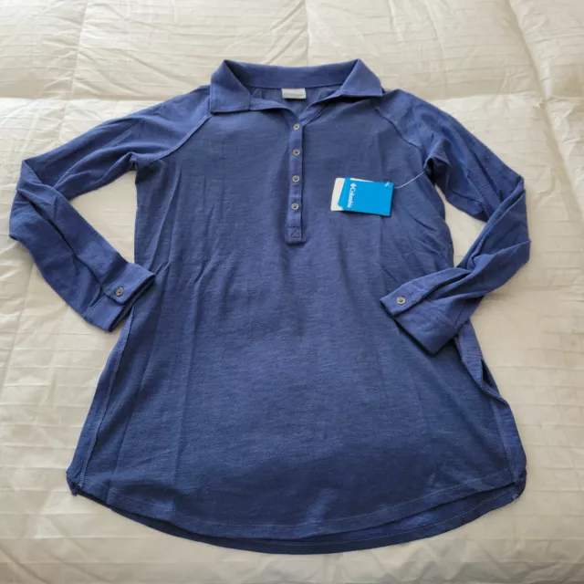 NWT  Columbia Easy Going Long Sleeve Popover Women's Top Sz. M  Blue NEW