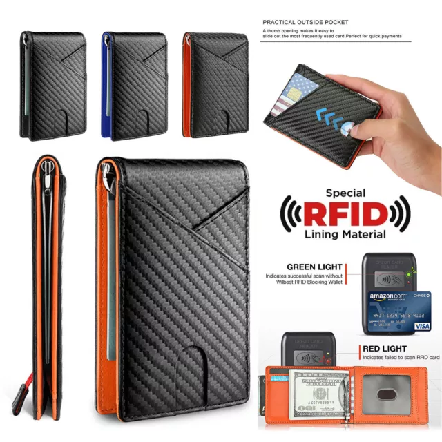 Men's Slim Wallet with Money Clip RFID Blocking Bifold Credit Card Slot Holder