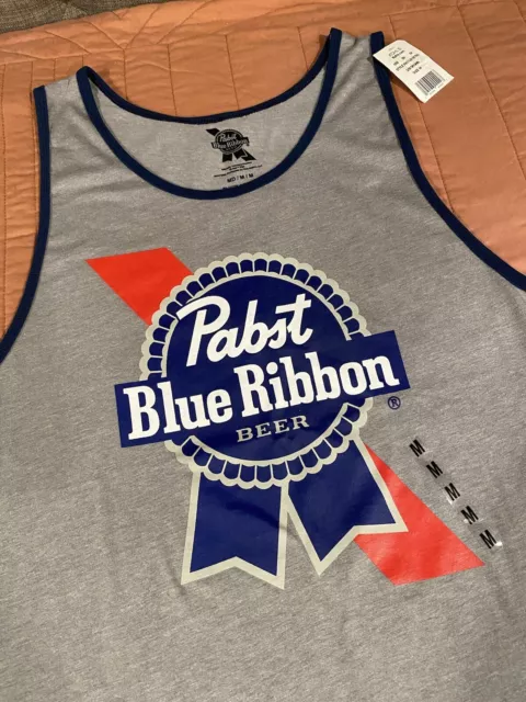 Pabst Blue Ribbon Tank Top Shirt Mens Medium Gray Beer Graphic Tee Sleeveless