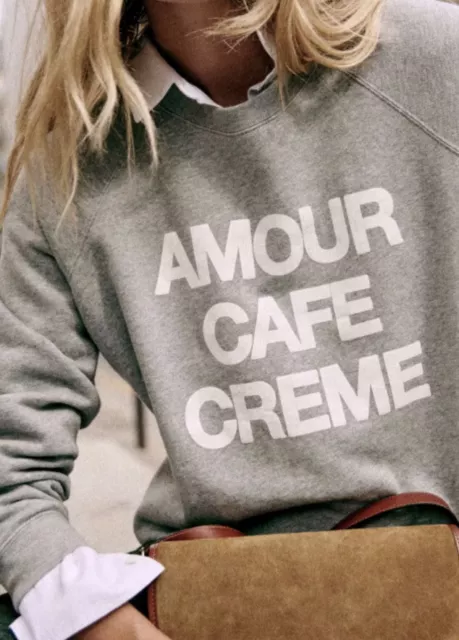 Sezane Amour Cafe Creme Sweatshirt Gray Cotton Womens XS
