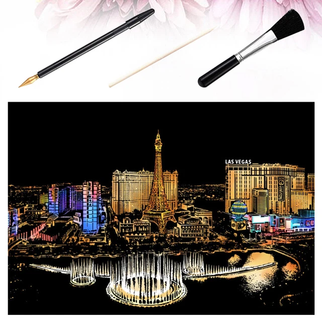 Scratch Painting Dibujo Hágalo usted mismo - Imagen: 1 Set City Night Maltes Board con Scraping