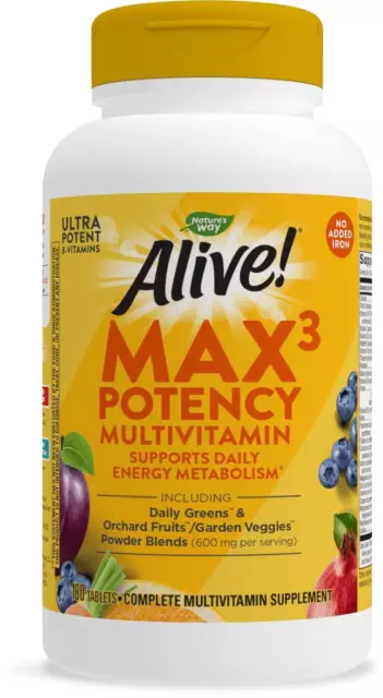 Nature's Way Alive! Max3 Multivitamine 180 Comprimés, Tout en Un Globale Santé