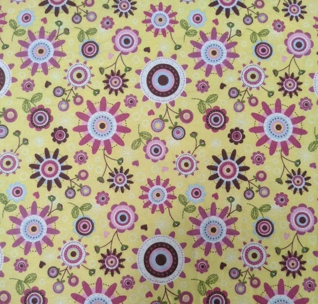 Tela de franela de algodón caprichosas flores coloridas de 1,4 años 42" W