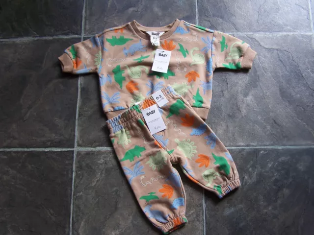 BNWT Baby Boy's Cotton On Dinosaurs Fleecy Jumper & Pants Set Tracksuit Size 000