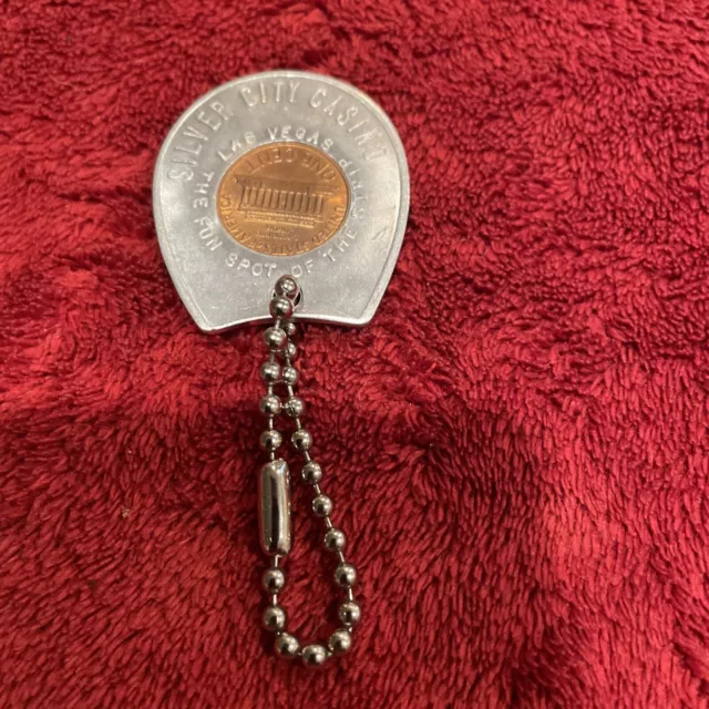 Vintage 1975 Lucky Penny Silver City Casino Las Vegas NV Key Chain