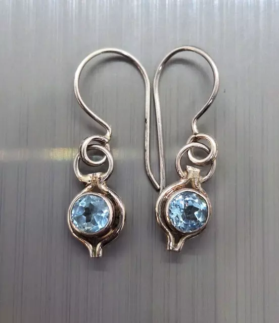 Vintage 925 Sterling Silver Aquamarine Dangle Drop Earrings