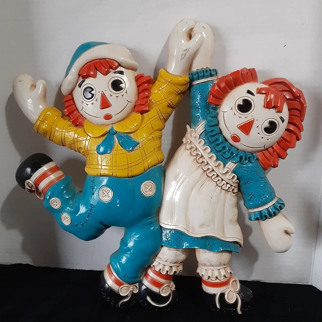RAGGEDY ANN Andy Plastic Wall Hanging Vintage 1977 16 x 15 Bobbs