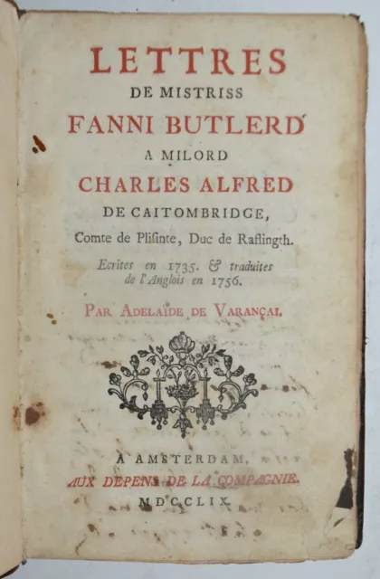 FANNI BUTLERD - ediz. 1759 - lettres - raro