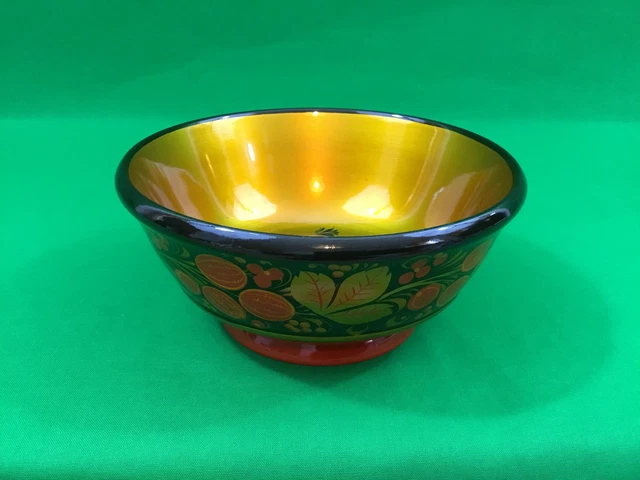 Vase à fruits à bonbons En bois H 16cm D 17cm Noir Doré Peint à la main