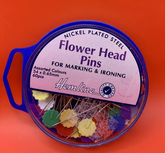 Hemline Pins Flower-Flat Head 54 x 0.65mm Nickel Plated Steel 60 Pieces
