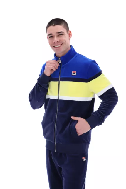 Fila Mens Track Top Decker FILA Velour Logo Track Jacket in Navy / Bright Blue