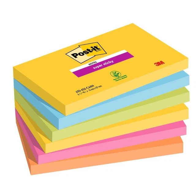 Blocco Post it® Super Sticky - 655-6SS-CARN - 76 x 127 mm - colori Carnival - 90