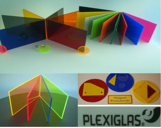 DIN Formate PLEXIGLAS Farbig Bunt Schwarz Weiß Spiegel Acrylglas Fluo Crem Blau 2