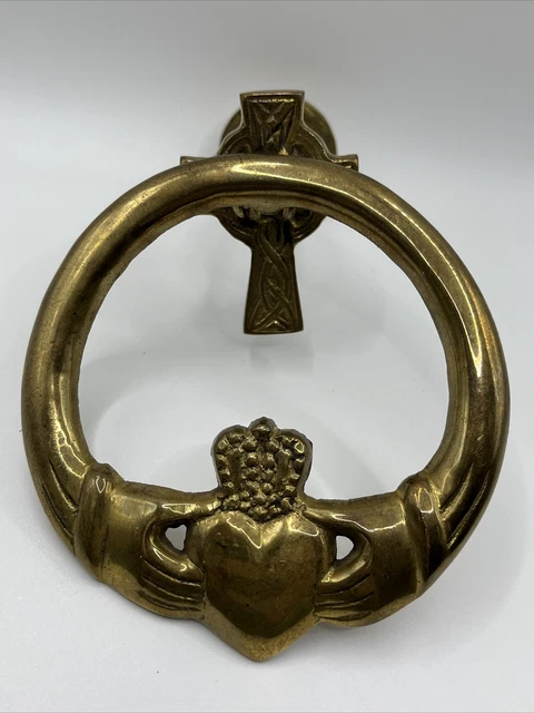 Vintage Brass Irish Celtic Claddagh Door Knocker Love Loyalty Friendship 4.5"