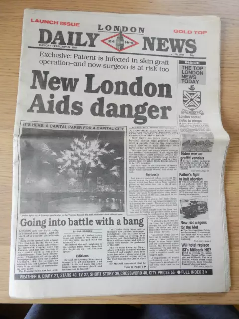 London Daily News Newspaper 1987 First Edition "New London Aids Danger" Headline