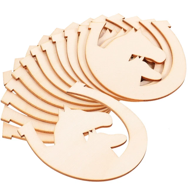48 Pcs Unfertige Holzpferdeausschnitte Hufeisen-Chips Holzscheiben Zubehör