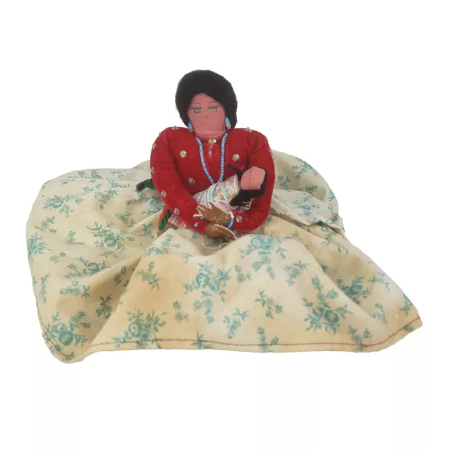 Mexican Native Huichol Doll & Baby in Traditional Outfit Turquoise Seed Beeds
