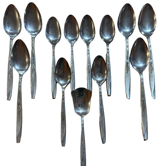 VINTAGE EKCO ETERNA Mary Jane Stainless Flatware Lot 13 Piece Spoons