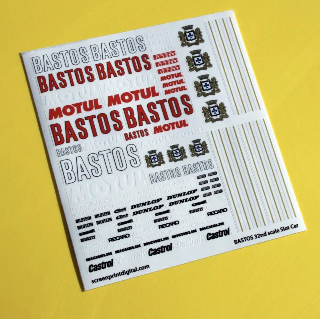 SLOT CAR 1/32nd 'BASTOS' Rally Race sponsor stickers decals fits SCALEXTRIC