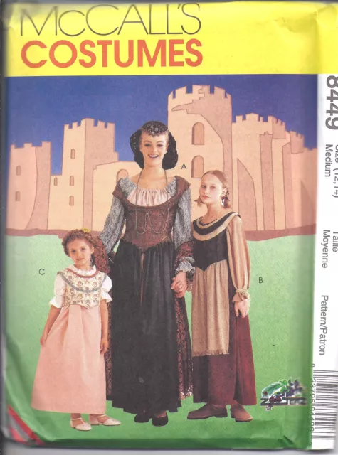 8449 UNCUT McCalls SEWING Pattern Girls Misses Medieval Halloween Costumes OOP