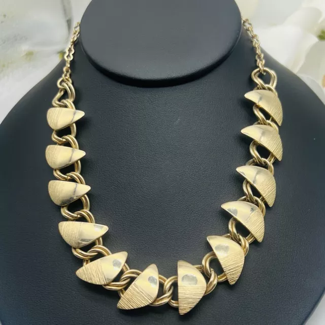 Textured & Smooth Choker Necklace Gold Tone 16”