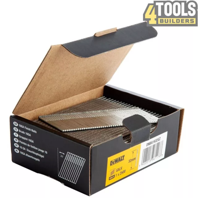 DeWalt DNBA1632GZ 16 Gauge 32mm 2nd Fix Galvanised Angled Brad Nails 2500 Pieces