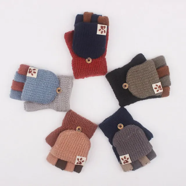 Soft Convertible Flip Top Gloves Kids Baby Winter Warm Knit Fingerless Mitten