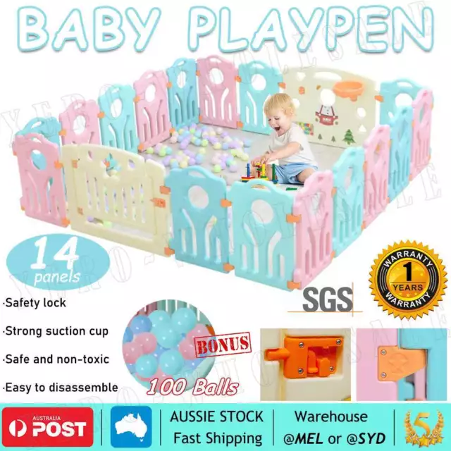 14 Panels Kids Baby Playpen Child Interactive Safety Gate Toddler Fence 80cm NEW