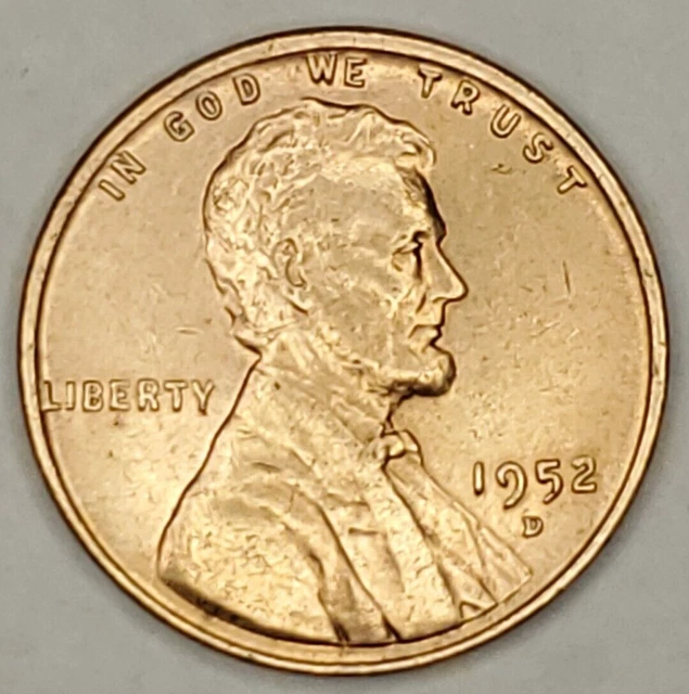 1952 D  LINCOLN CENT - BU, Beautiful Uncirculated Mint-State wheat penny