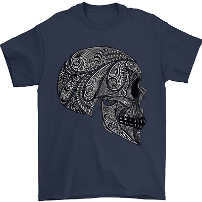 Mandala Skull Gothic Biker Motorbike Mens T-Shirt Cotton Gildan