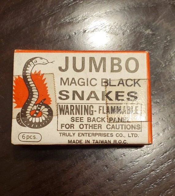 Vintage 1960s JUMBO MAGIC BLACK SNAKES Full Box 6 pcs NOS