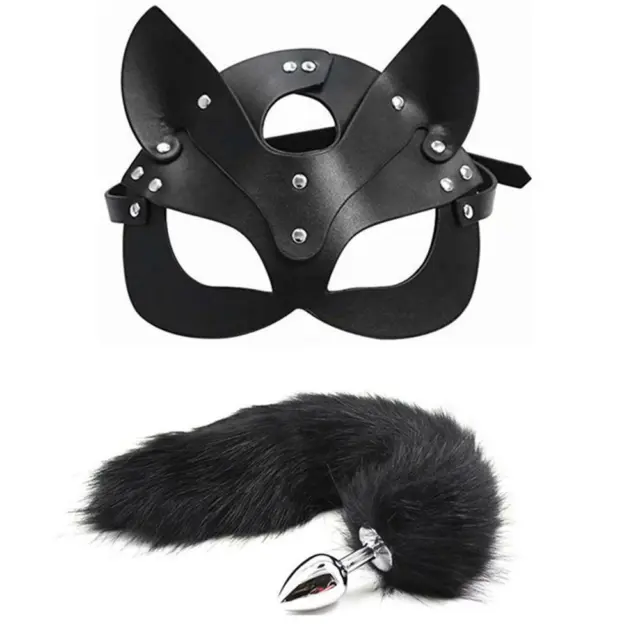 UK BDSM Fox Tail Stopper Plug Cat Mask Cosplay Halloween Clubwear for Sexy Women