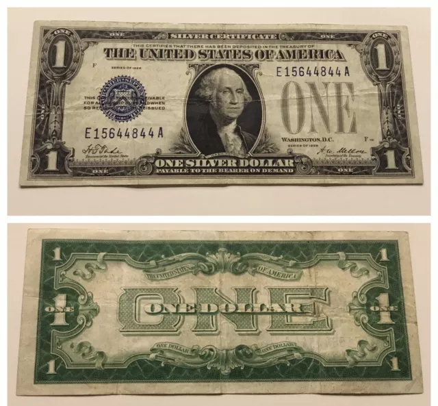 VINTAGE one DOLLAR 1928-PLAIN SILVER CERTIFICATE $1 FUNNYBACK BLUE SEAL VNC