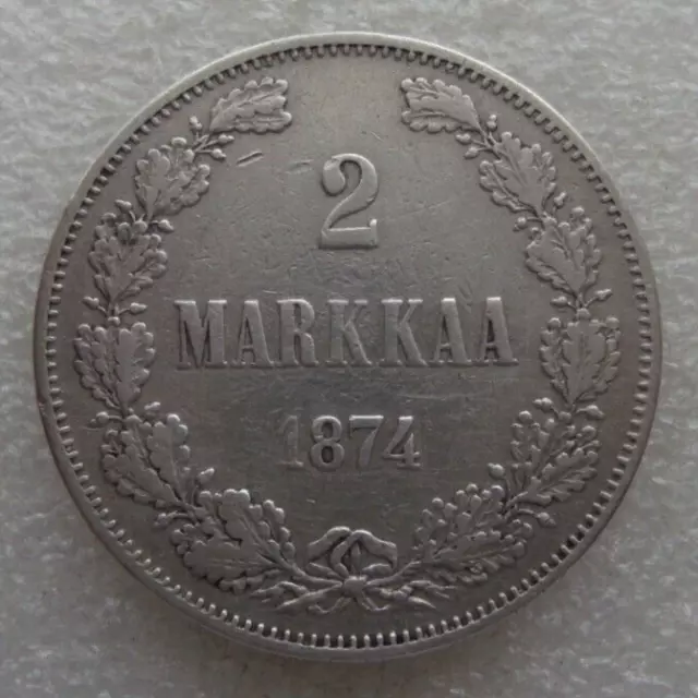 Finland Russia 2 Markkaa 1874 Silver Coin S5