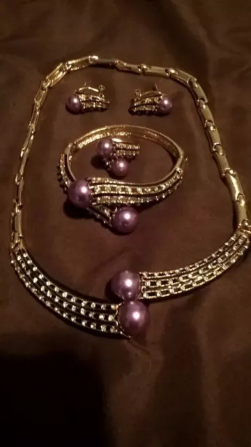 Ensembles de bijoux cristal plaqué or perle 3