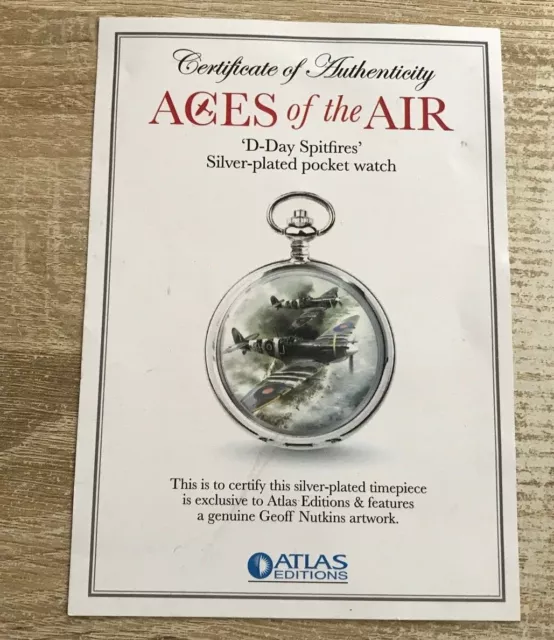 Atlas Editions Aces of the Air Pocket Watch Silver Plated D-Day Spitfires New 3