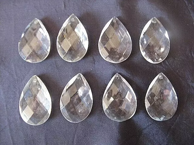 "163.13"  Lot De 8 Pampilles En Verre A Facettes Pour Lustre Suspension Etc...