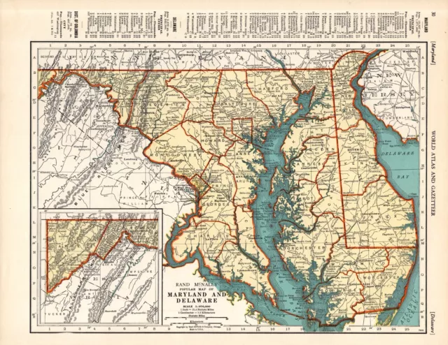 1937 Antique MARYLAND and DELAWARE State Map of Maryland and Delaware 1505