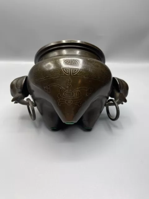 Silver-inlaid Bronze Censer~ Qing Dynasty~ Rare ‘Shi Sou’ Mark