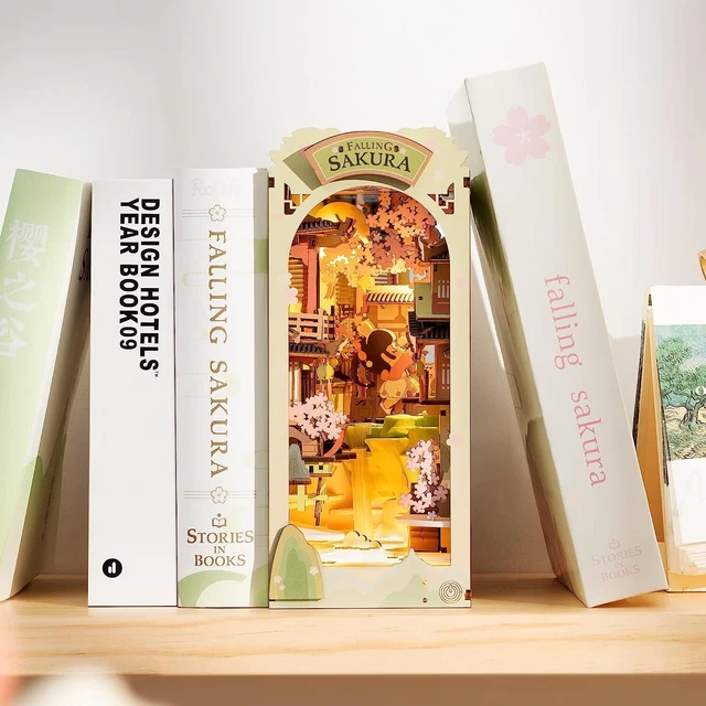 ROLIFE DIY BOOK Nook Kit 3D Wooden Puzzle Bookshelf Insert Decor LED