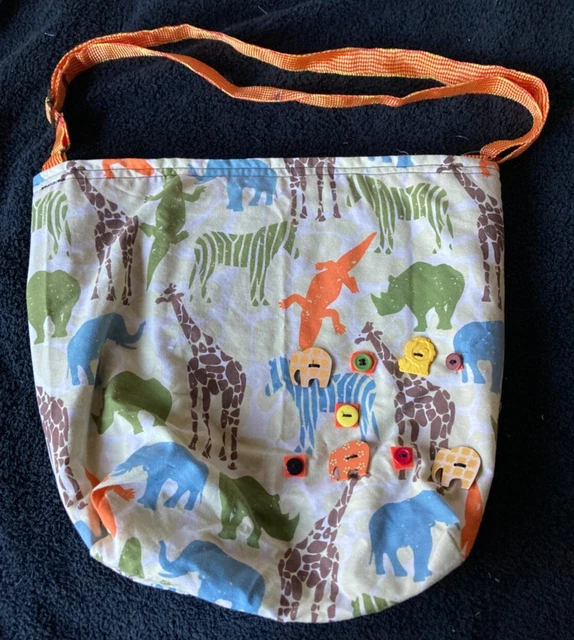 Handmade African Animal Quilted Crossbody Bag 15"x11" Adjustable 44"Orange Strap