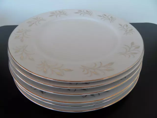 Vintage Retro 1960s White Porcelain Gold Wheat pattern Set 6 Dinner Plates Japan